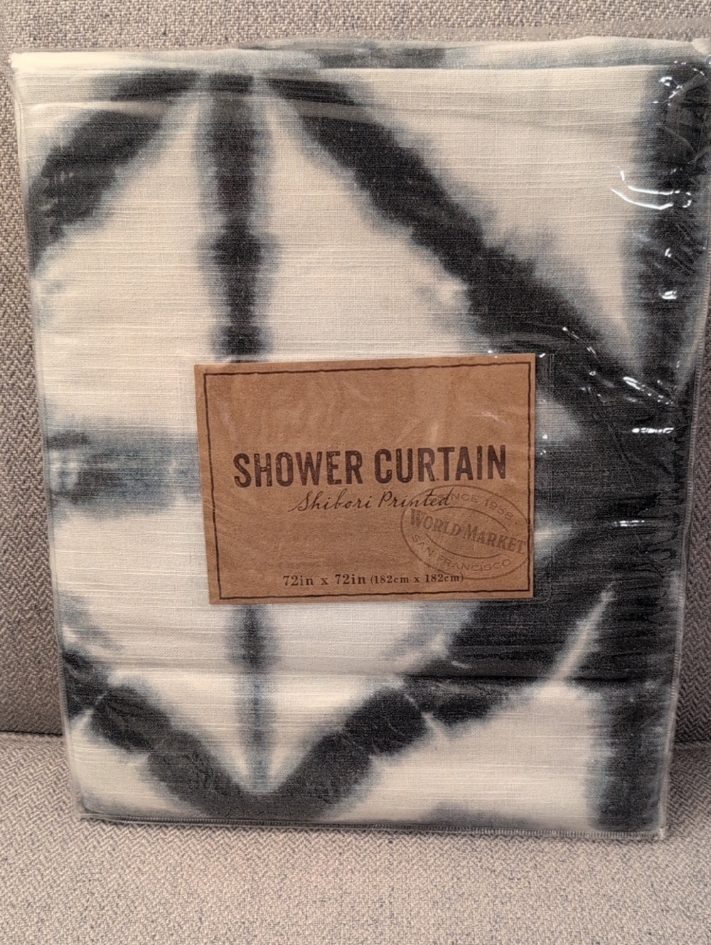 World Market Boho Navy, Denim, & White Shibori Linen Shower Curtain